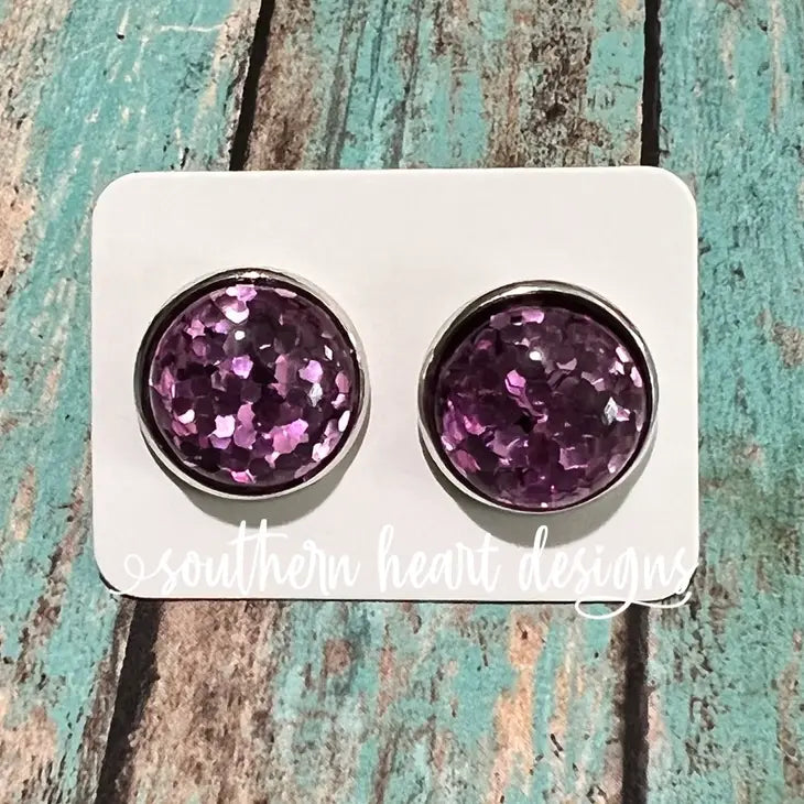 Purple Glitter Earrings