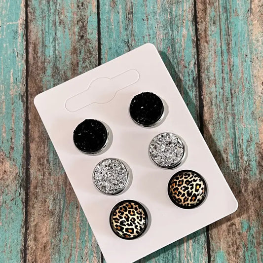 3 Pk Earrings- Silver