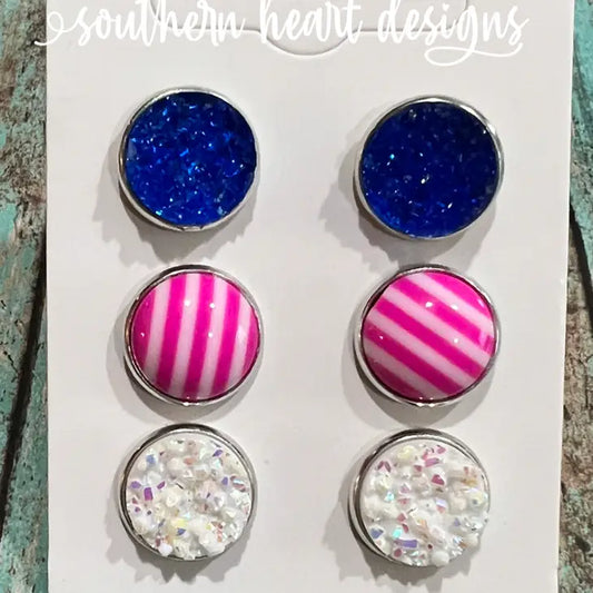 3 Pk Earrings- Preppy Girl